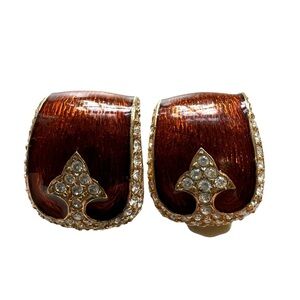 Ciner vintage gold-plated enamel and crystal earrings. EUC